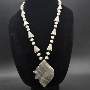 Banded Onyx Beaded Necklace Clear White Vintage Costume Jewelry